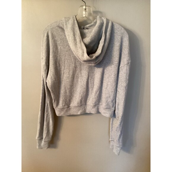 SKIMS SIZE LARGE LIGHT HEATHER GREY CROPPED ZIP UP HOODIE - Picture 3 of 5